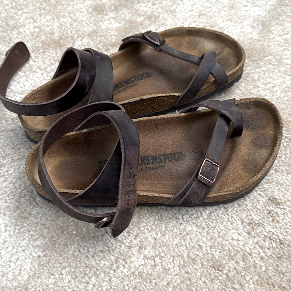 Birkenstock Yara Oiled Leather Sandals Brown Sz 39 Regular